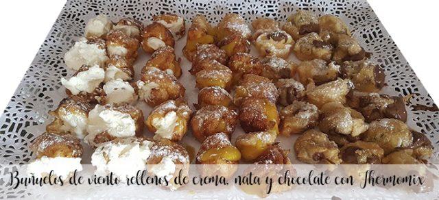 Buñuelos de viento rellenos de crema, nata y chocolate con Thermomix
