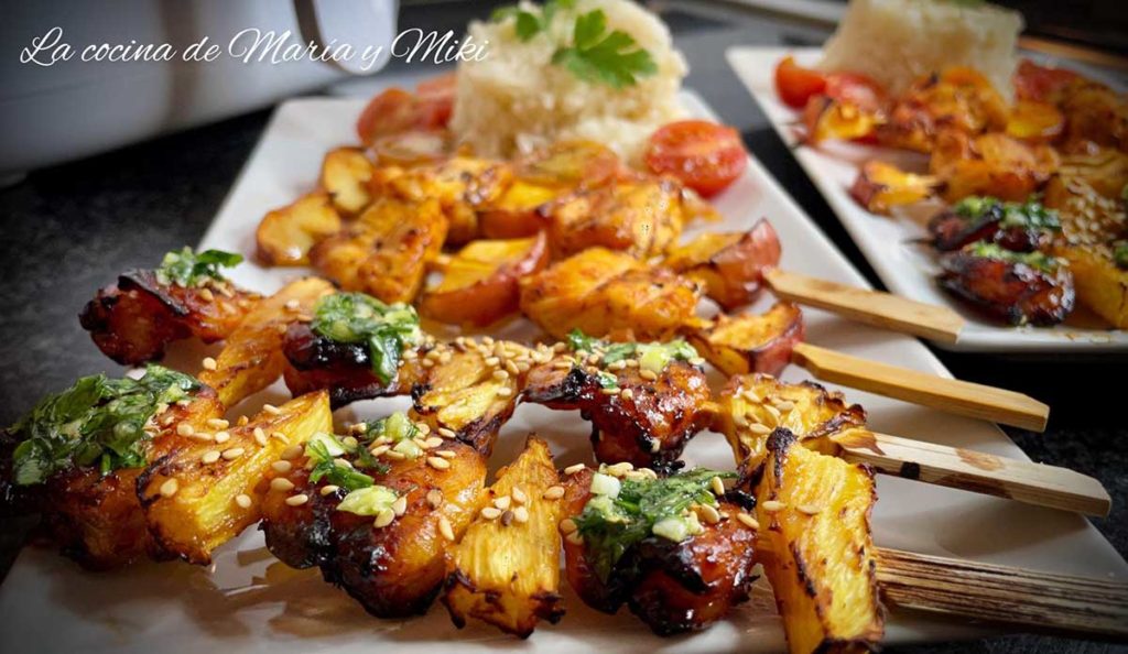 Brochetas De Pollo Pi A Y Manzana Con Freidora De Aire Recetas Para