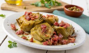 Alcachofas con jamón y ajo en freidora de aire