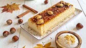 Pastel de otoño de arroz y castañas en freidora de aire