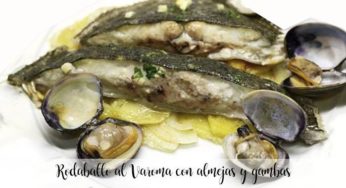 Rodaballo al Varoma con almejas y gambas con thermomix