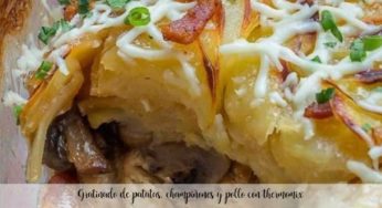 Gratinado de patatas, champiñones y pollo con thermomix