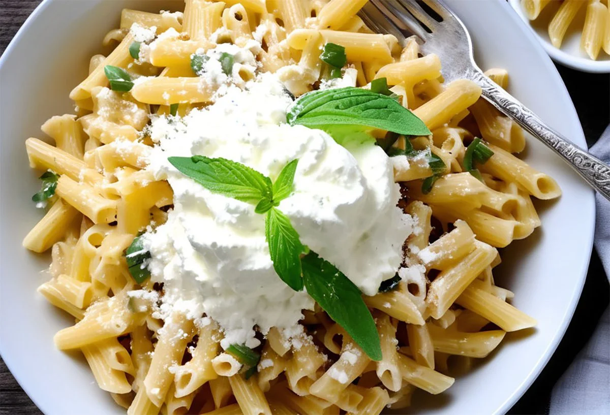 Macarrones con ricotta y alcachofas con Thermomix