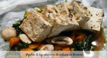 Papillote de tofu sobre cama de verduras con thermomix