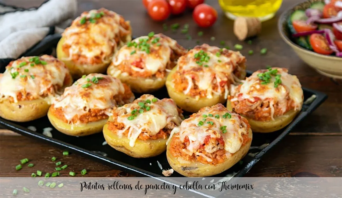 Patatas rellenas de panceta y cebolla con Thermomix