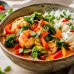 Curry tailandés aromático con verduras, langostinos y arroz Thermomix