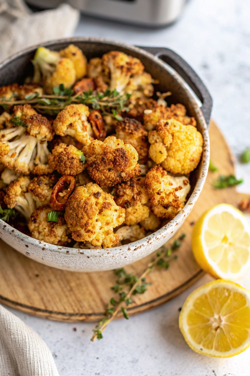 Coliflor crujiente con pimentón en freidora de aire - air fryer