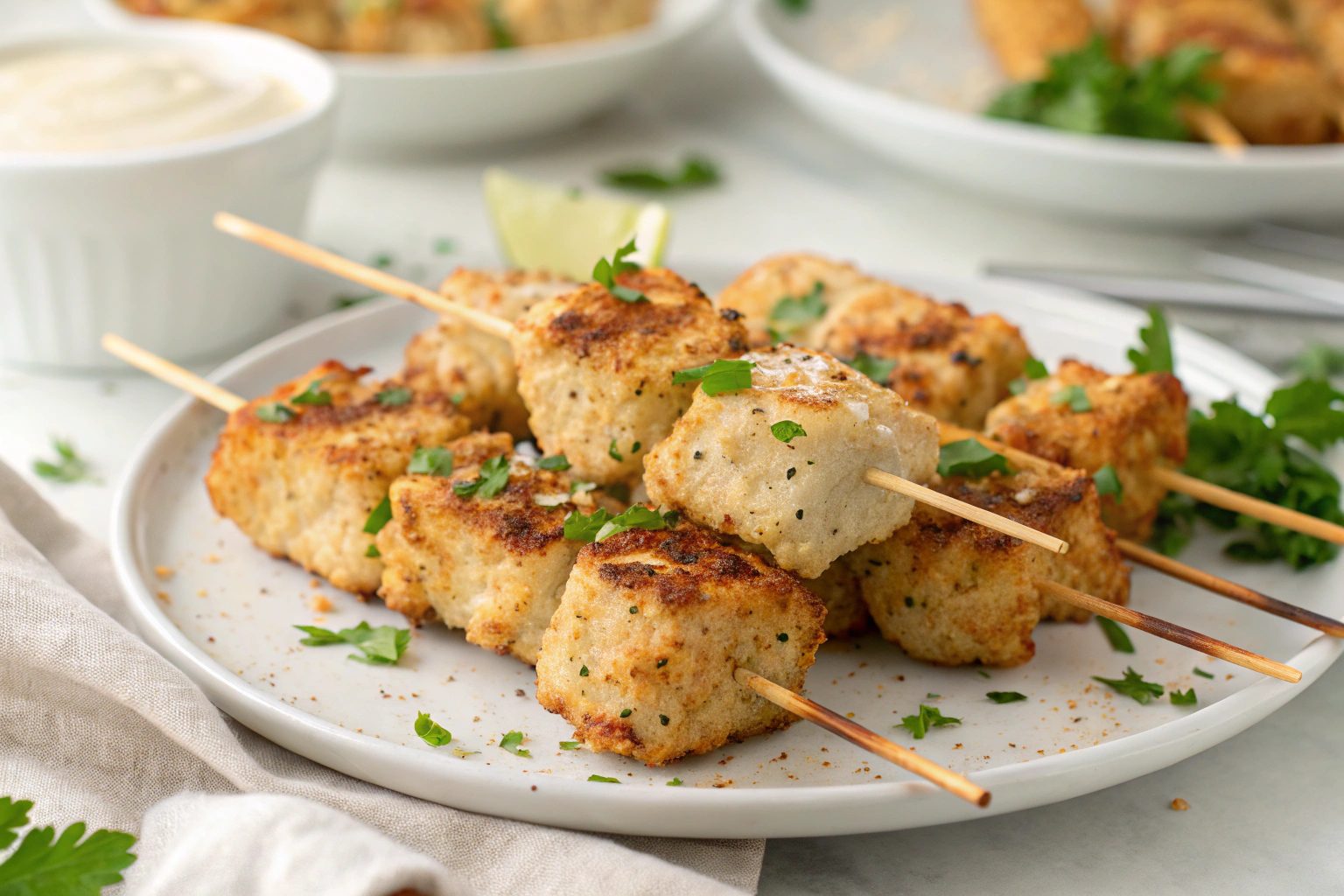 Brochetas de pollo con parmesano y ajo en freidora de aire - air fryer