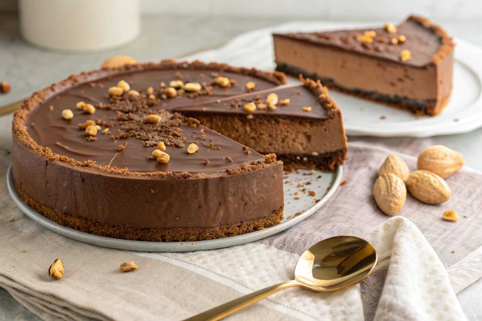 Cheesecake de chocolate y cacahuetes fritos con freidora de aire - air fryer