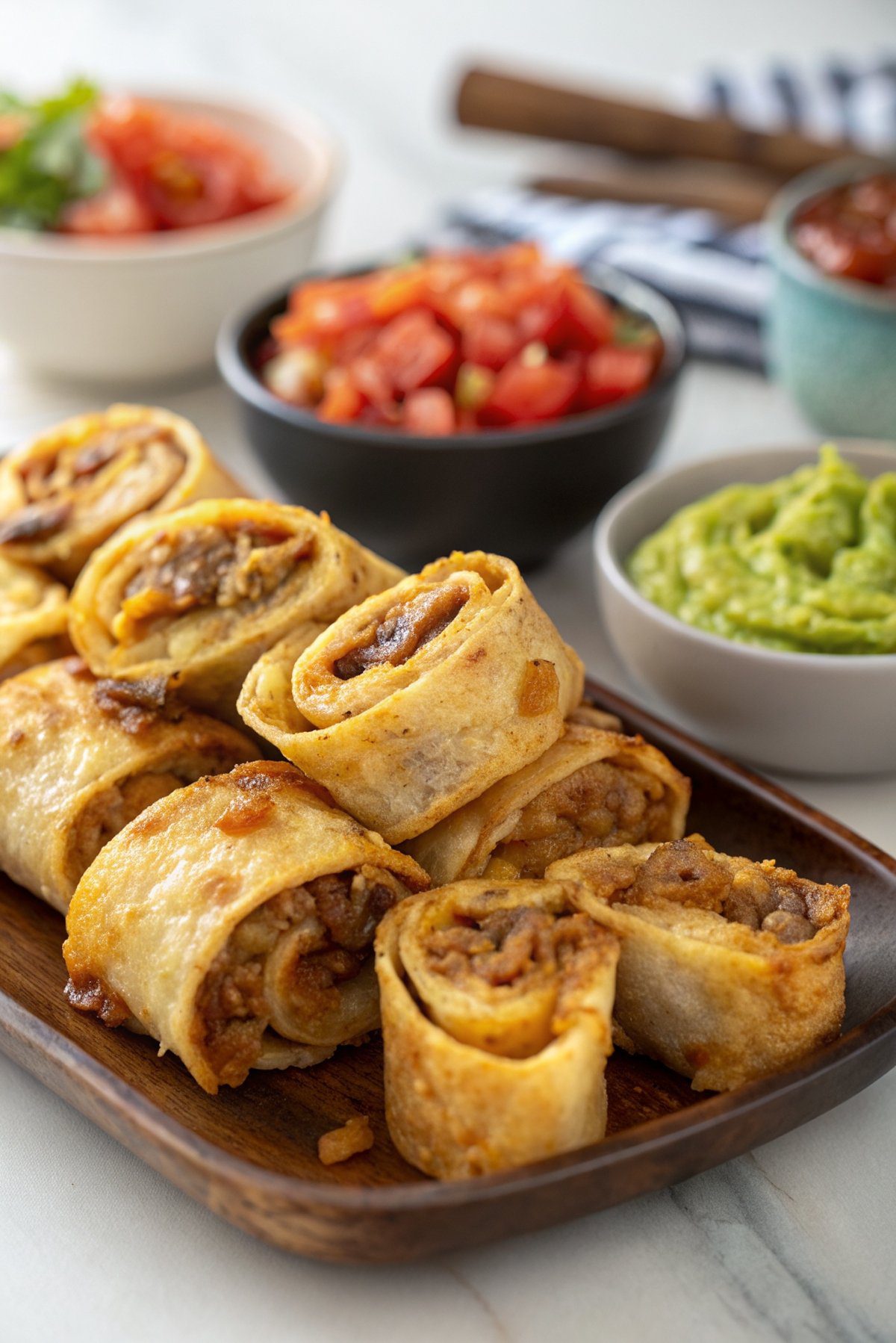 Rollitos de tacos de carne y queso en freidora de aire