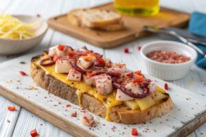 Tosta de Pulpo con Queso Tetilla con freidora de aire