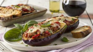 Berenjenas gratinadas Rellenas de Carne con Freidora de Aire