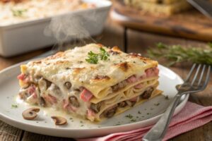 Lasaña cremosa de champiñones y pavo con thermomix