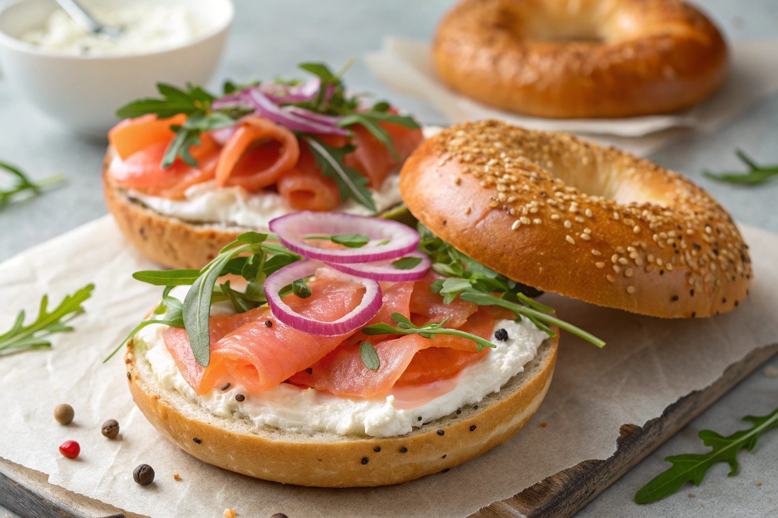 Bagels Tostados con Salmón y Queso Crema con freidora de aire
