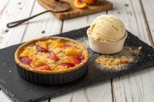 Crumble de manzana, pera y frambuesa en freidora de aire