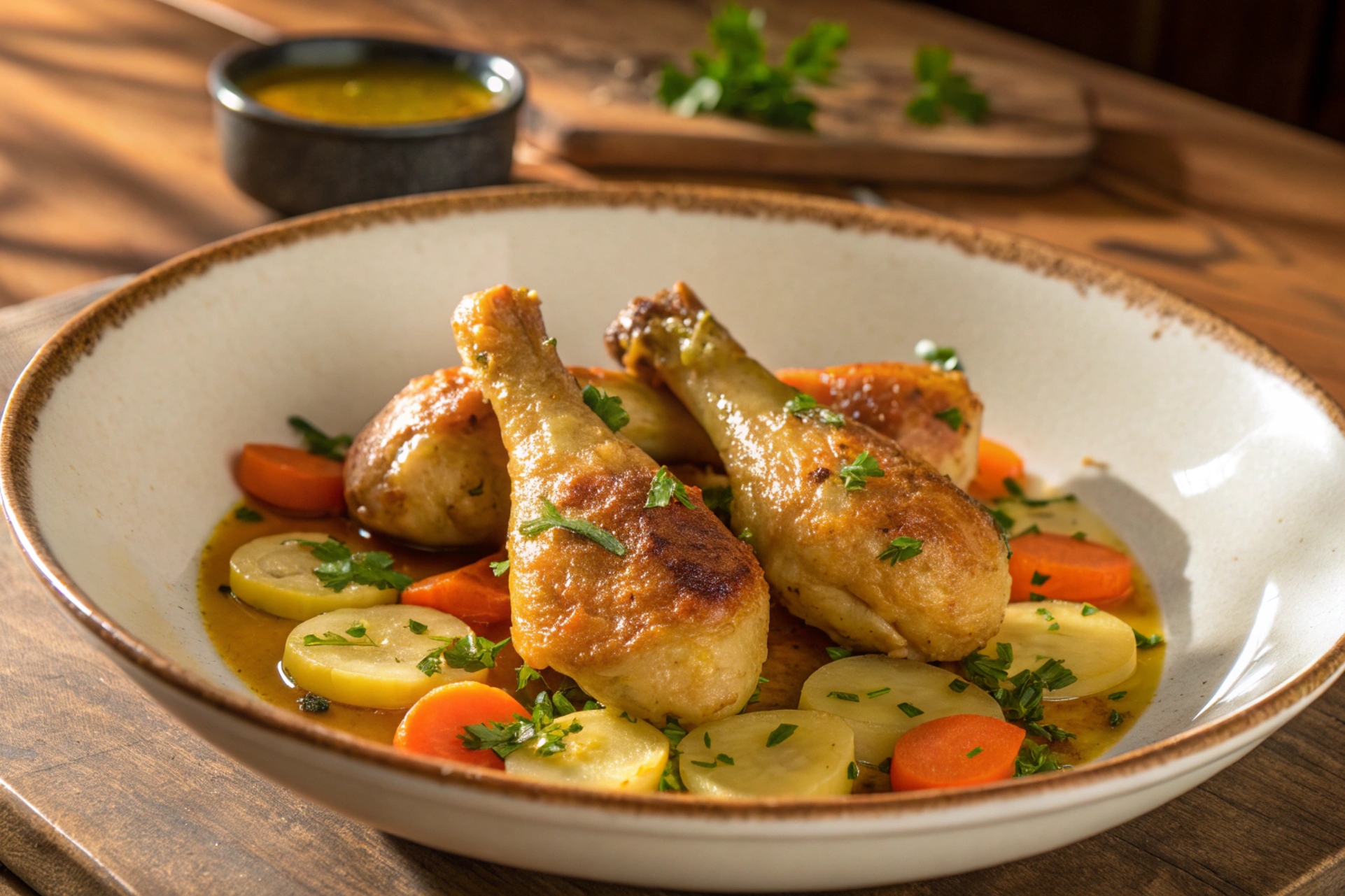 Muslitos de pollo con zanahorias y patatas en freidora de aire - air fryer