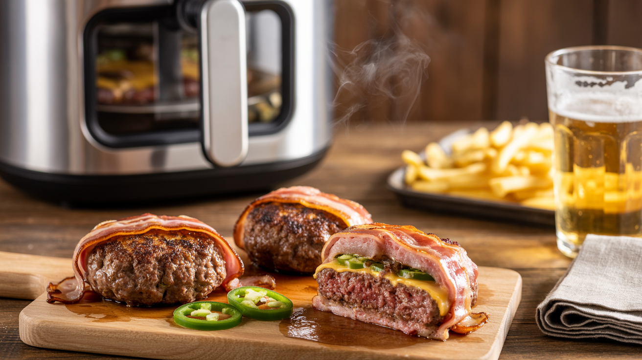 Hamburguesas caseras envueltas en beicon con freidora de aire - airfryer
