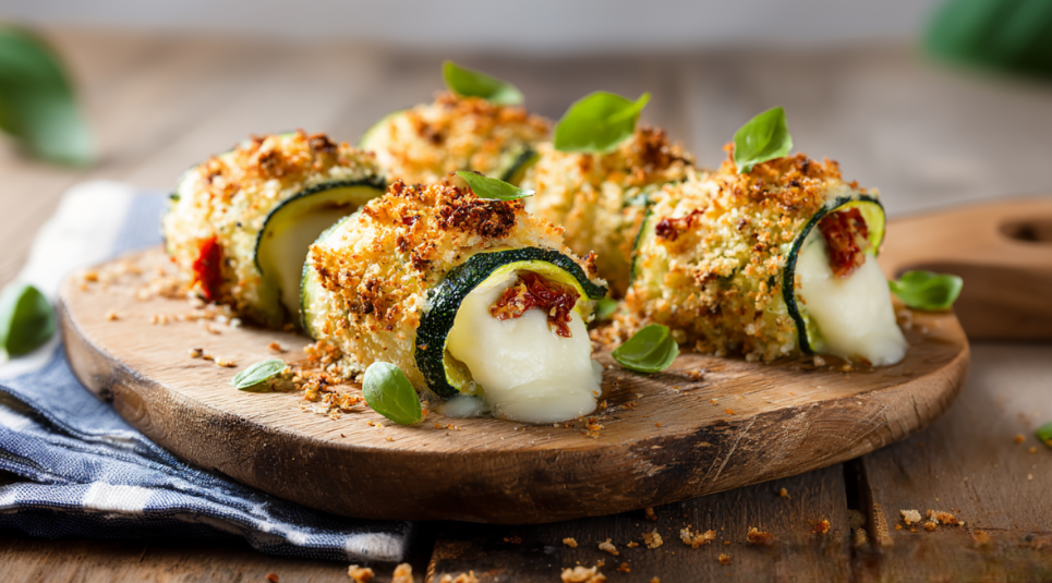 Rollitos de calabacín rellenos de tomate y mozzarella en freidora de aire - airfryer