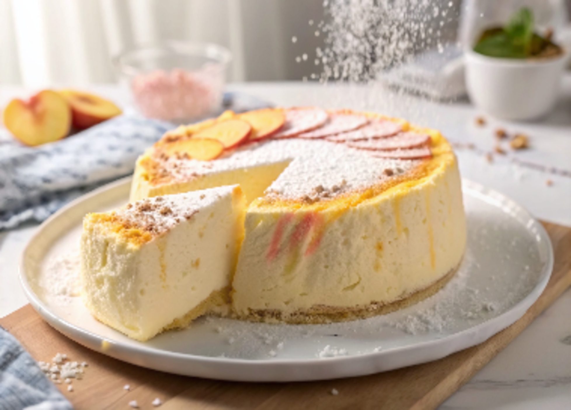Tarta de Queso Cremosa con Melocotón con freidora de aire