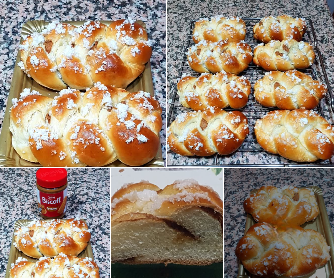 Trenzas rellenas de crema lotus con thermomix