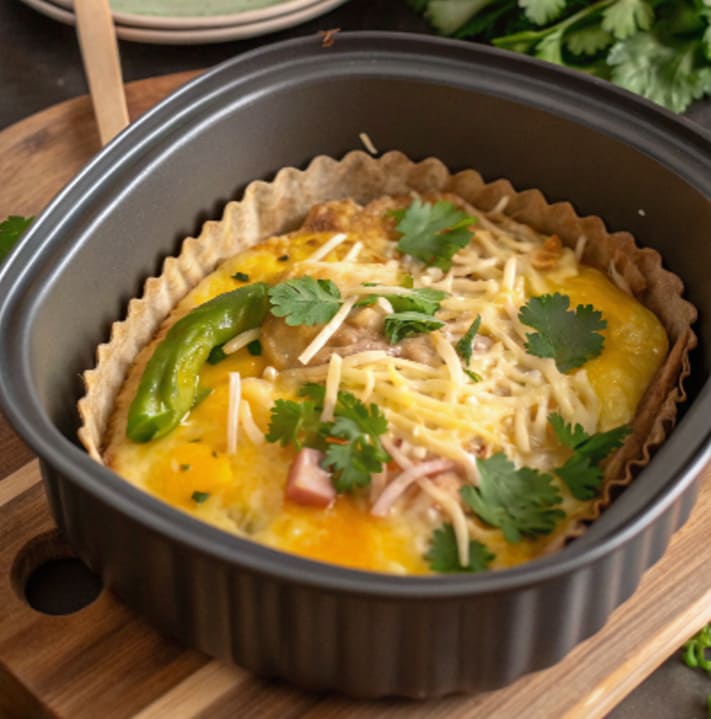 Tortilla de jamón, queso y pimiento verde en freidora de aire