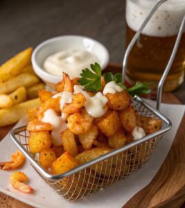 Patatas con gambas en freidora de aire
