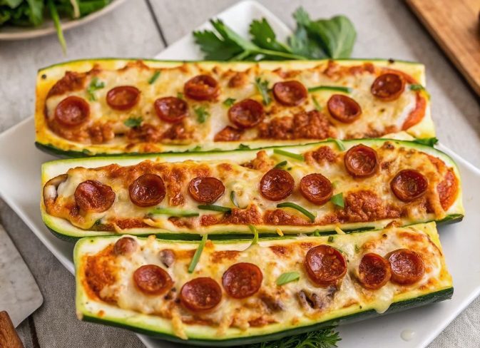 Mini Pizzas en Barco de Calabacín en Freidora de Aire