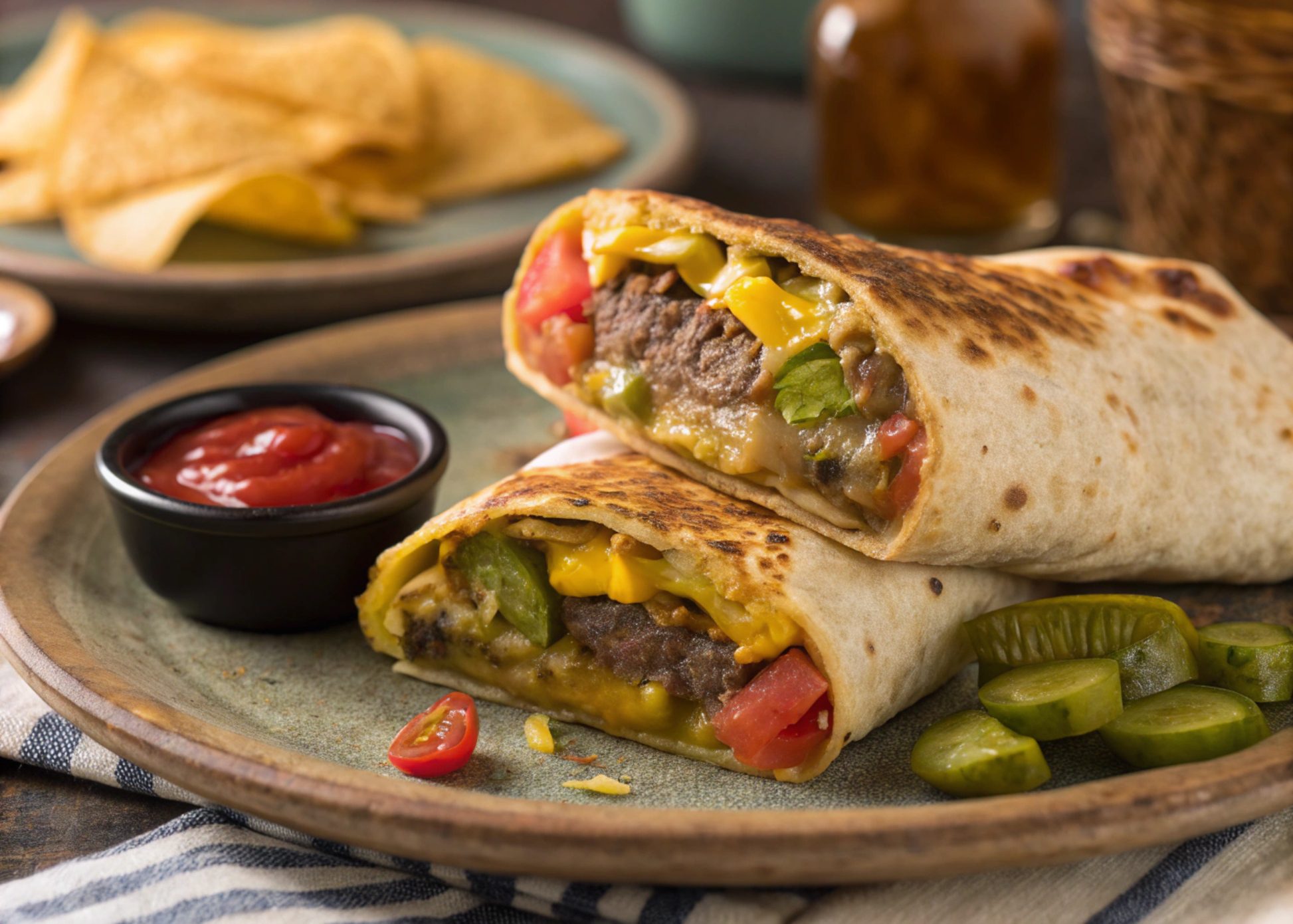 Wraps de hamburguesa con queso en freidora de aire