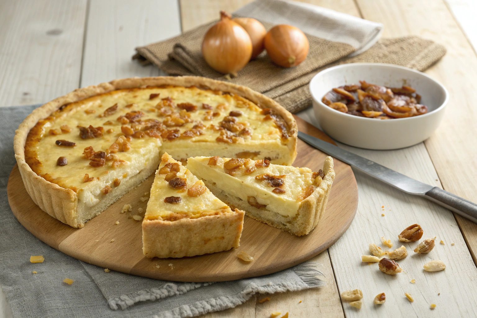 Quiché de queso de cabra y cebolla caramelizada en freidora de aire