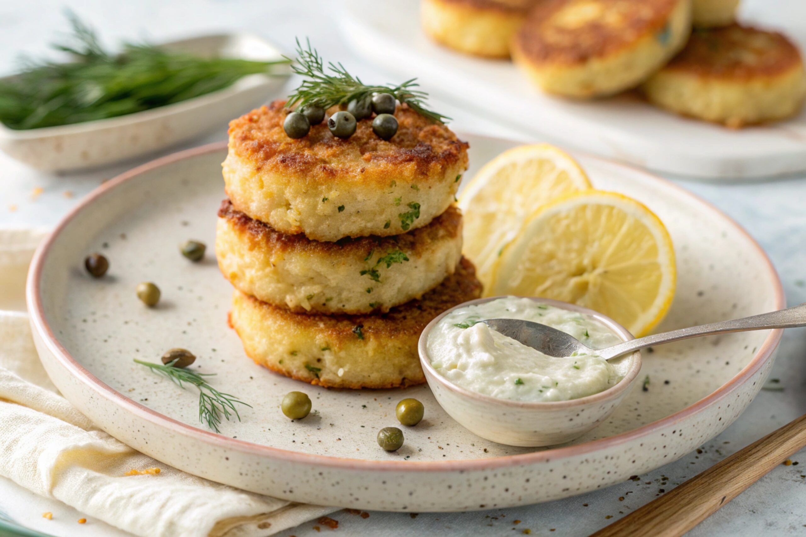 Tortitas de cangrejo crujientes con salsa tártara en freidora de aire 