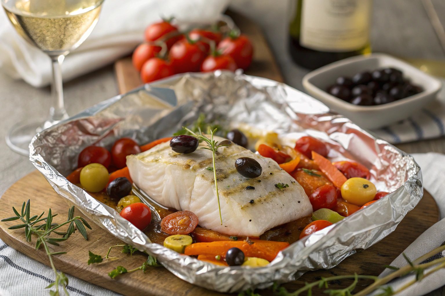 Merluza en papillote a la mediterránea en freidora de aire