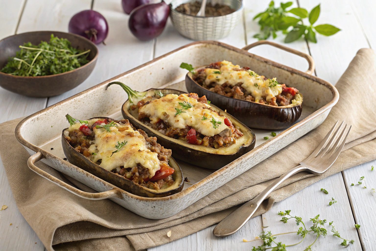 Berenjenas rellenas de carne picada en freidora de aire - air fryer