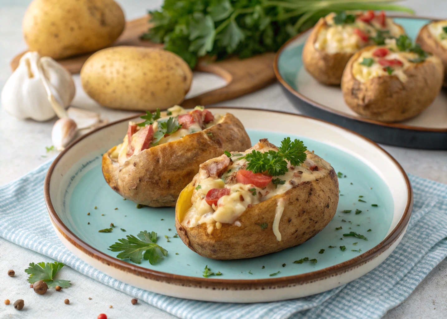 Patatas rellenas al horno con atún y queso picante en freidora de aire - airfryer