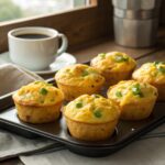 Muffins de tostadas con huevo y cebolla verde en freidora de aire - airfryer