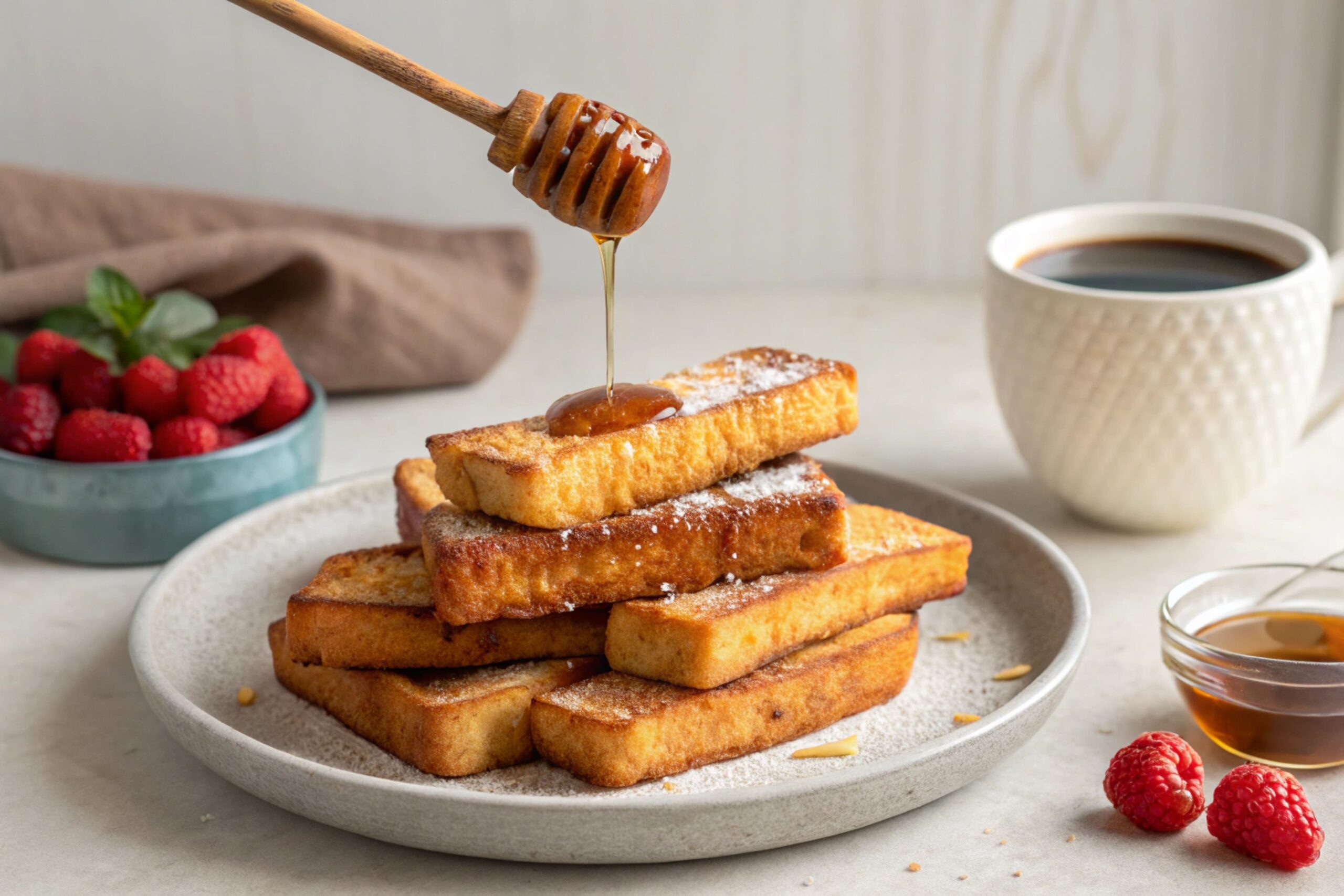 Palitos de tostada francesa en freidora de aire . airfryer