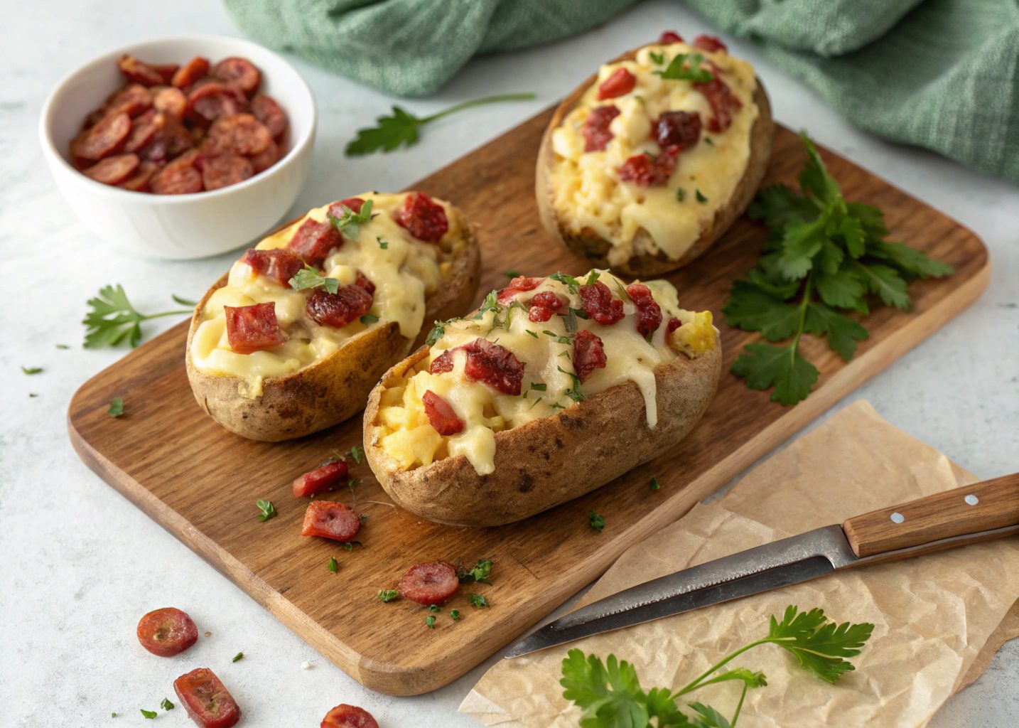 Patatas rellenas de queso y chistorra en freidora de aire - airfryer
