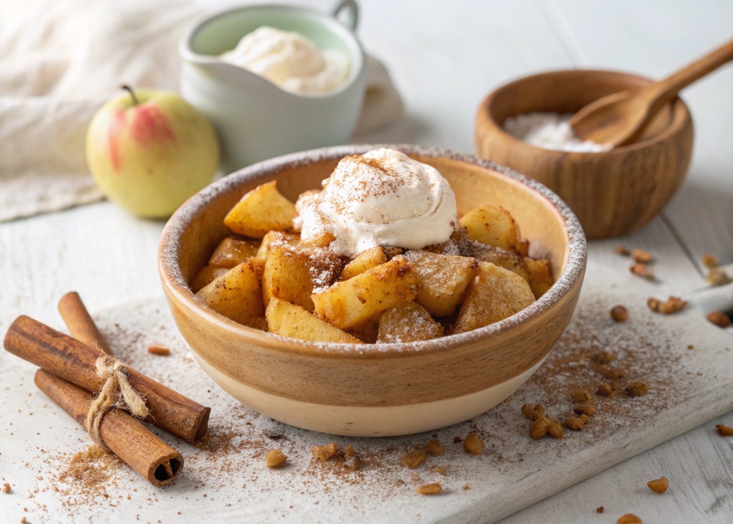 Trozos de manzana asados a la canela en freidora de aire - air fryer