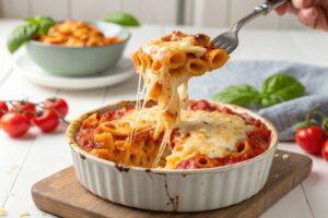 Rigatoni horneado con tomate y mozzarella en freidora de aire
