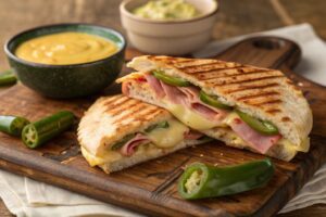 Panini de lomo, queso y pimiento verde en freidora de aire