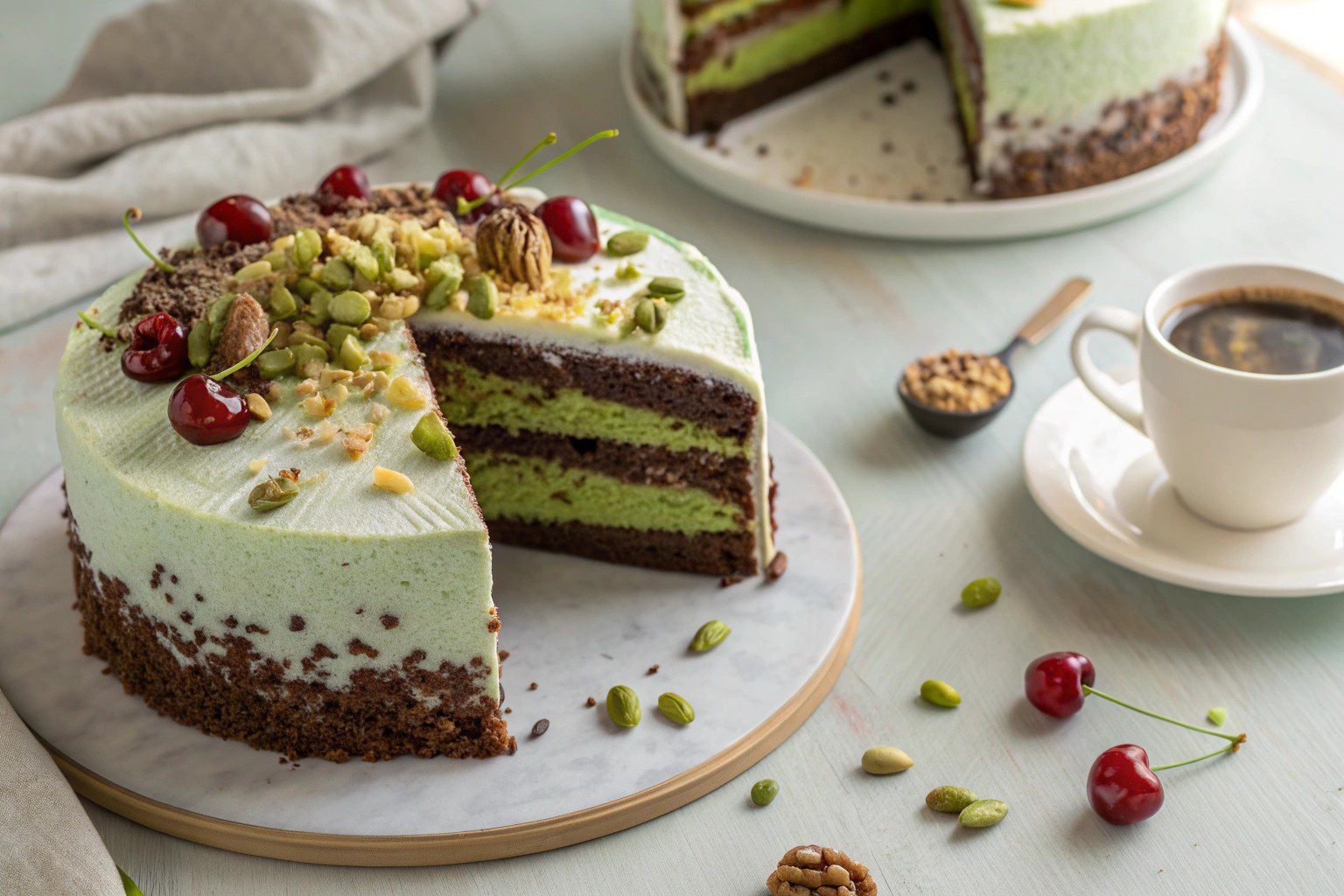 Bizcocho de café con pistacho y crema de mantequilla en freidora de aire