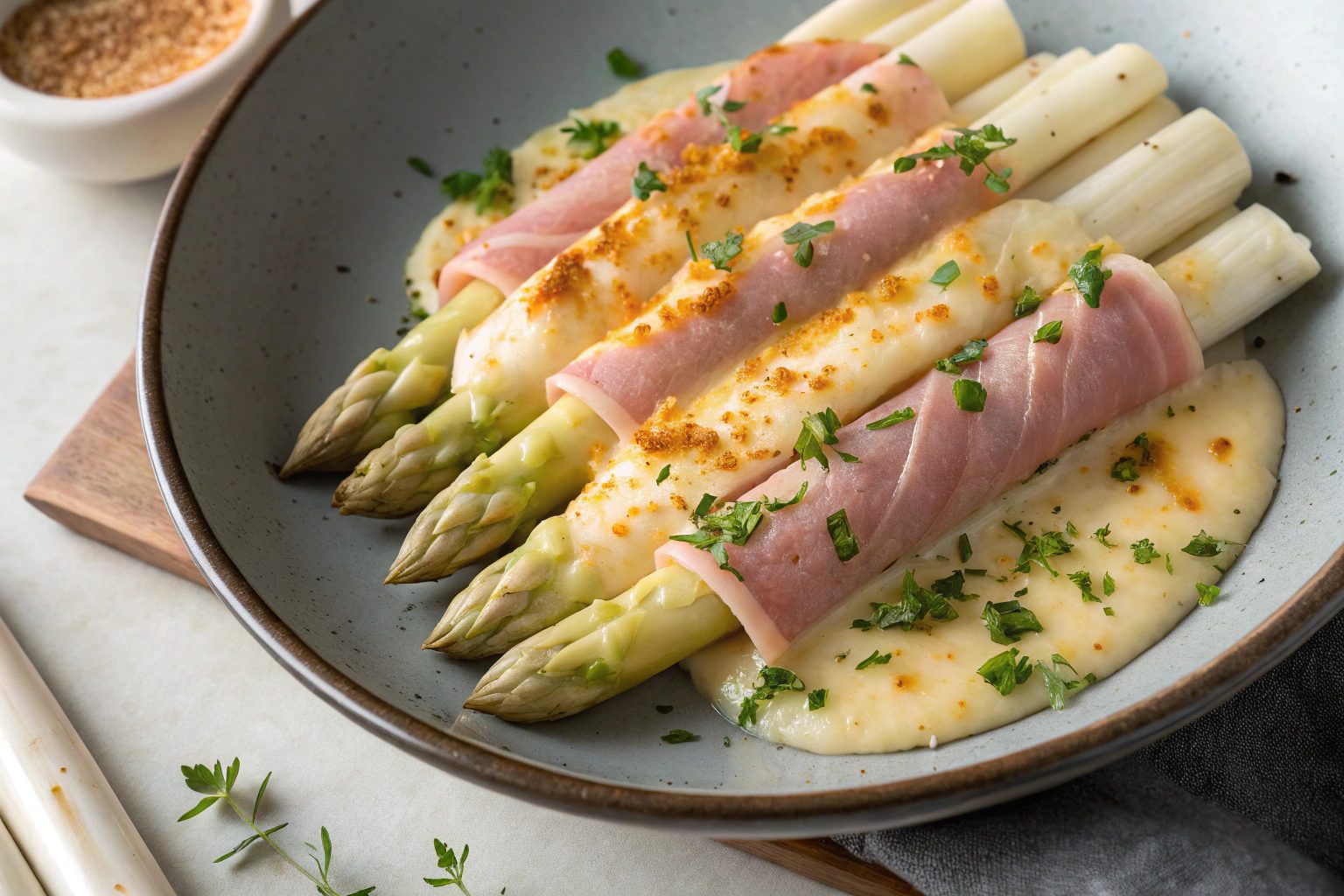 rollitos de jamón york y queso gratinados rellenos de espárragos con freidora de aire – air fryer
