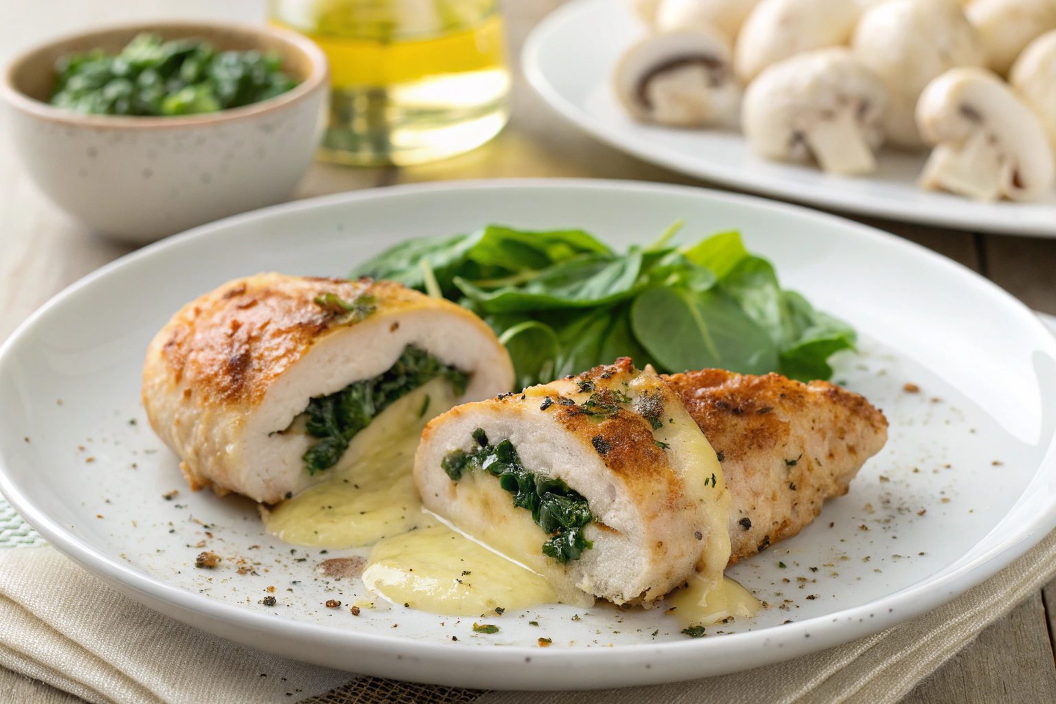 Pechuga de pollo rellena de espinacas y queso en freidora de aire - air fryer