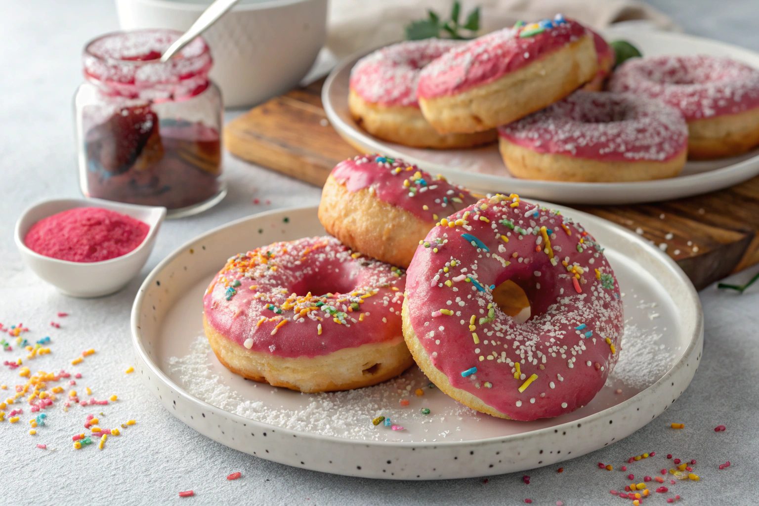 Donuts caseros en freidora de aire con glaseado de frambuesa