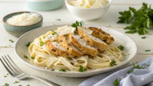 Pasta Alfredo con pollo en freidora de aire