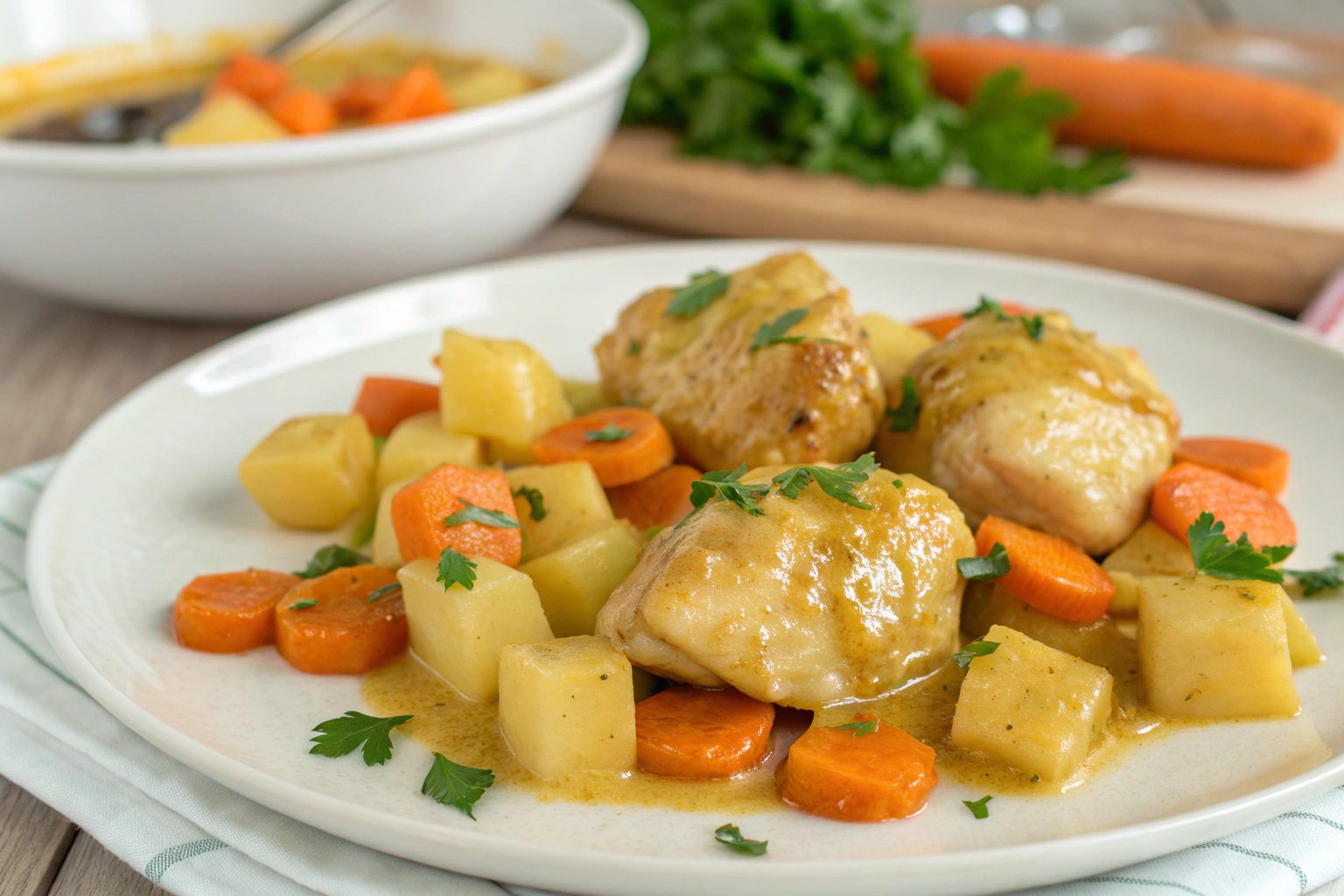 Salteado de patatas, Zanahoria y Pollo en freidora de aire