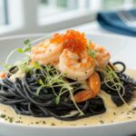 Espaguetis negros con langostino y salsa de parmesano – Thermomix