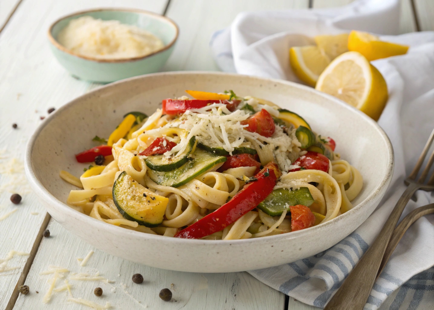 Tagliatelle con verduras asadas en freidora de aire - air fryer