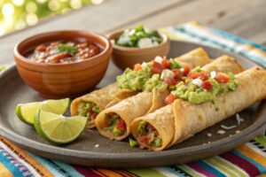 Flautas mexicanas de pollo con guacamole en freidora de aire