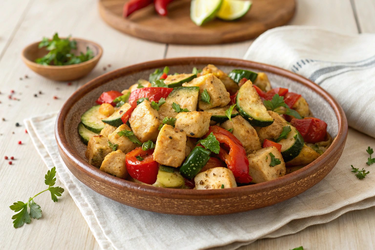 trozos de Pollo con verduras en freidora de aire - airfryer