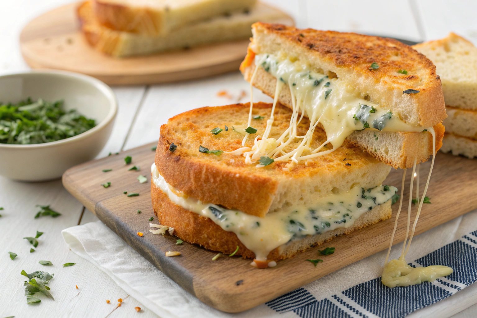 Sándwich de cuatro quesos en pan de ajo con freidora de aire - airfryer